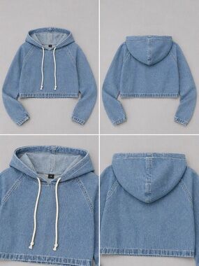 Cropped Denim Hoodie - S